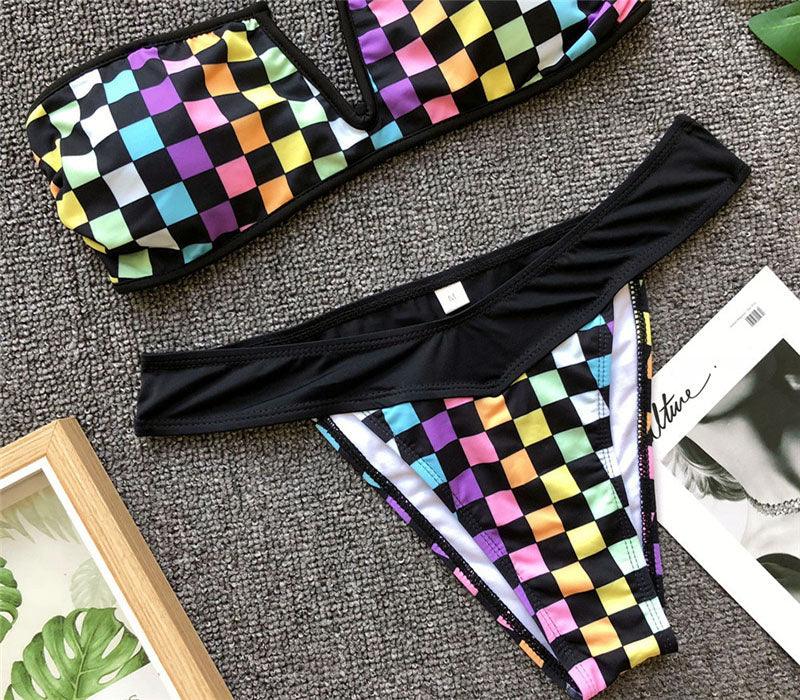 Bikinis Color V Neck Bikini Swimsuits Push Up Swimwear Female Brazilian Bikini Set Bathing Suits Women's Bathing Suit Deep V-Wired Bikini Set High Cut Two Piece Swimsuits