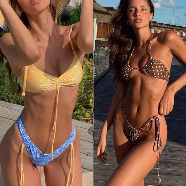 Bikinis Micro Adjustable Swimwear Women Summer Bikini Set Modern Colorful Print Beach Wear Women's Comfortable Swimsuit Knotted String Triangle Bikini Tie Side High Cut Bikini Set