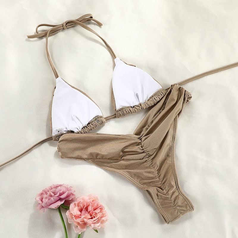 Bikinis Micro Adjustable Swimwear Women Summer Bikini Set Modern Colorful Print Beach Wear Women's Comfortable Swimsuit Knotted String Triangle Bikini Tie Side High Cut Bikini Set