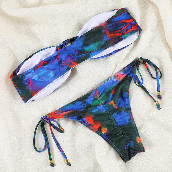 Bikinis Micro Adjustable Swimwear Women Summer Bikini Set Modern Colorful Print Beach Wear Women's Comfortable Swimsuit Knotted String Triangle Bikini Tie Side High Cut Bikini Set