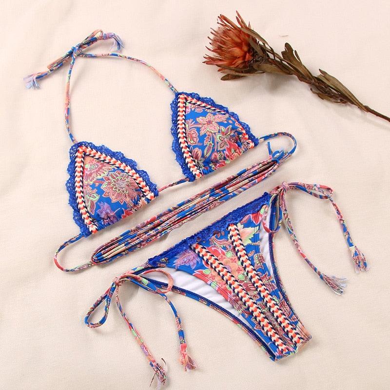 Bikinis Micro Adjustable Swimwear Women Summer Bikini Set Modern Colorful Print Beach Wear Women's Comfortable Swimsuit Knotted String Triangle Bikini Tie Side High Cut Bikini Set