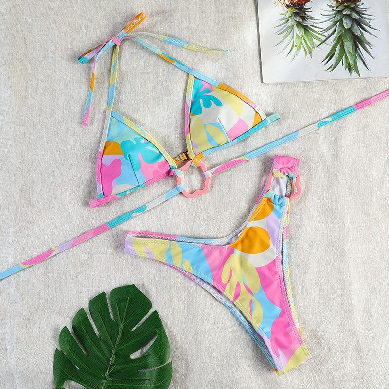 Bikinis Micro Adjustable Swimwear Women Summer Bikini Set Modern Colorful Print Beach Wear Women's Comfortable Swimsuit Knotted String Triangle Bikini Tie Side High Cut Bikini Set