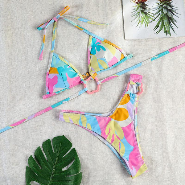 Bikinis Micro Adjustable Swimwear Women Summer Bikini Set Modern Colorful Print Beach Wear Women's Comfortable Swimsuit Knotted String Triangle Bikini Tie Side High Cut Bikini Set