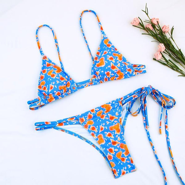 Bikinis Micro Adjustable Swimwear Women Summer Bikini Set Modern Colorful Print Beach Wear Women's Comfortable Swimsuit Knotted String Triangle Bikini Tie Side High Cut Bikini Set