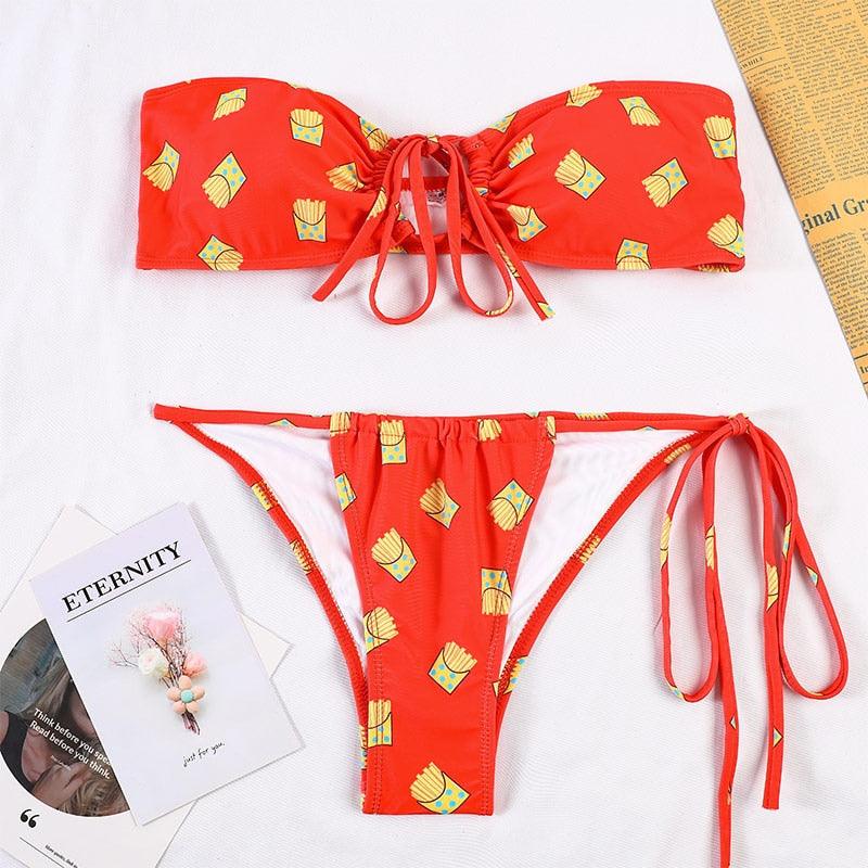 Bikinis Micro Adjustable Swimwear Women Summer Bikini Set Modern Colorful Print Beach Wear Women's Comfortable Swimsuit Knotted String Triangle Bikini Tie Side High Cut Bikini Set