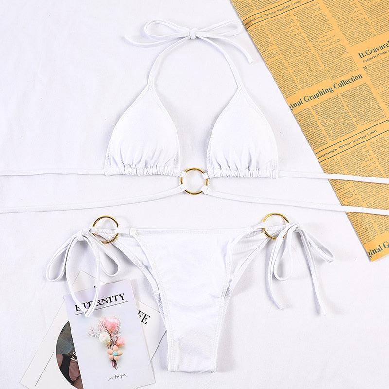 Bikinis Micro Adjustable Swimwear Women Summer Bikini Set Modern Colorful Print Beach Wear Women's Comfortable Swimsuit Knotted String Triangle Bikini Tie Side High Cut Bikini Set