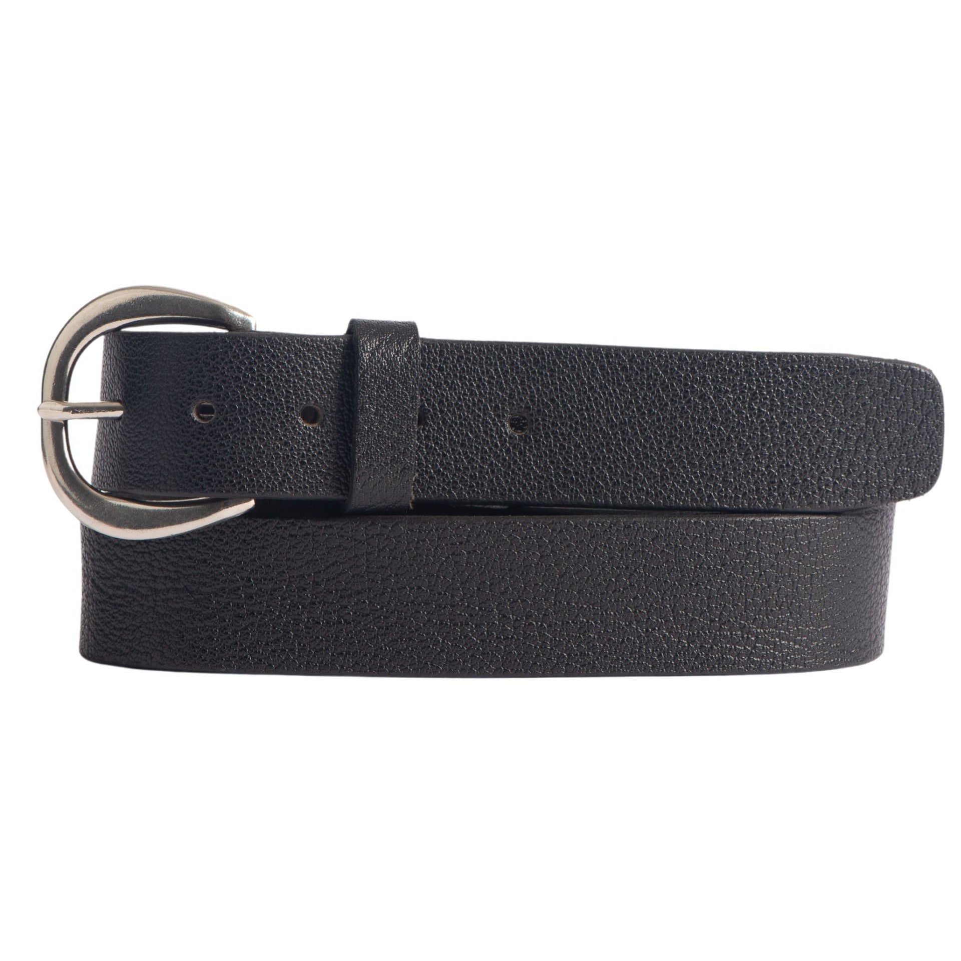 Luna - Black Bison Leather Dress Belt with Silver Crescent Buckle - Made in Canada NAB Leather