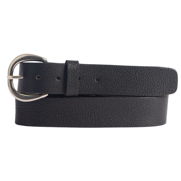 Luna - Black Bison Leather Dress Belt with Silver Crescent Buckle - Made in Canada NAB Leather