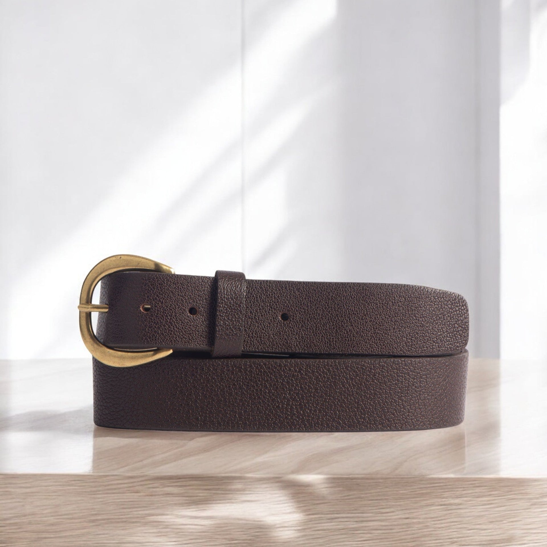 Luna - Black Bison Leather Dress Belt with Silver Crescent Buckle - Made in Canada NAB Leather