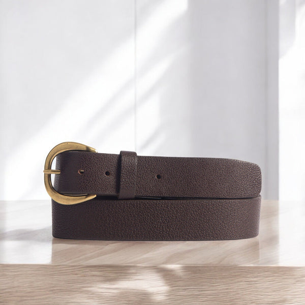 Luna - Black Bison Leather Dress Belt with Silver Crescent Buckle - Made in Canada NAB Leather