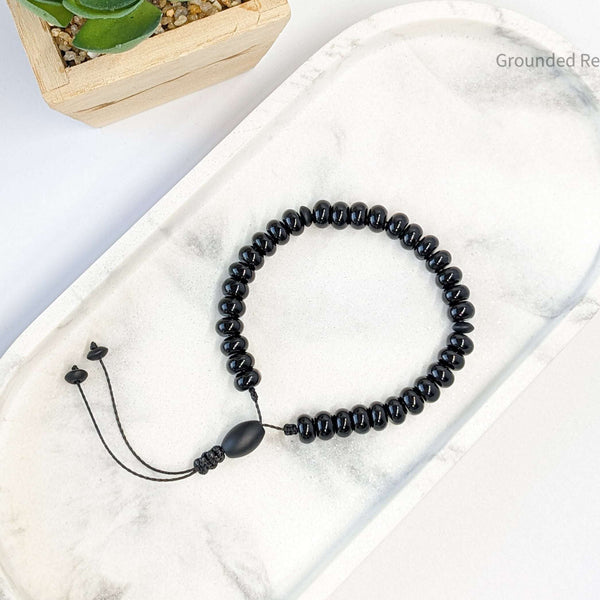 Black Aqeeq Tasbih Bracelet | Men's Prayer Beads - 33 Disc Beads, 8mm