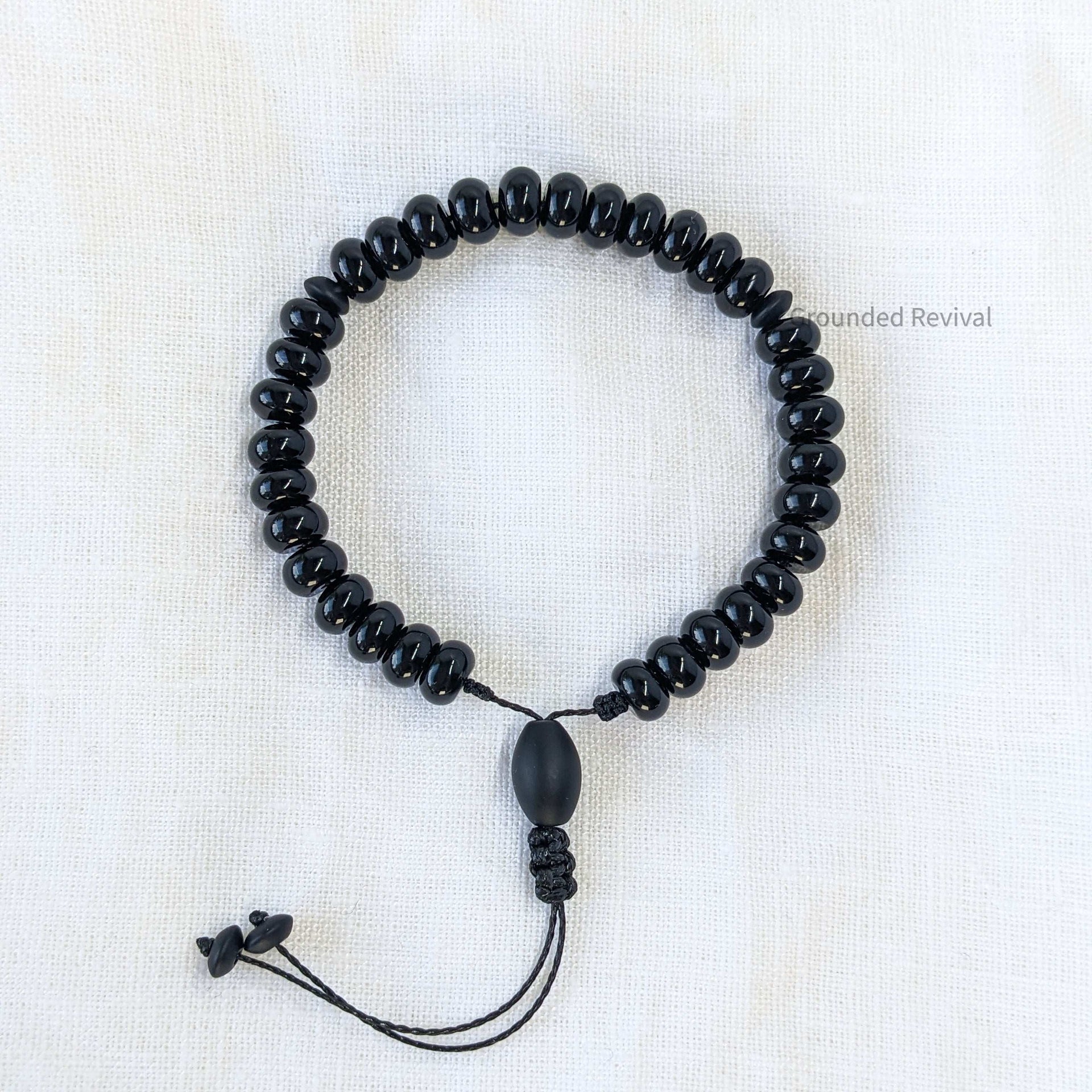 Black Aqeeq Tasbih Bracelet | Men's Prayer Beads - 33 Disc Beads, 8mm