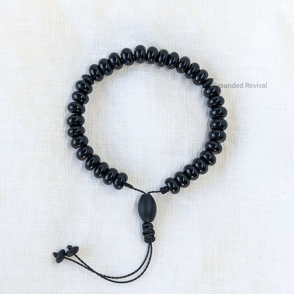 Black Aqeeq Tasbih Bracelet | Men's Prayer Beads - 33 Disc Beads, 8mm