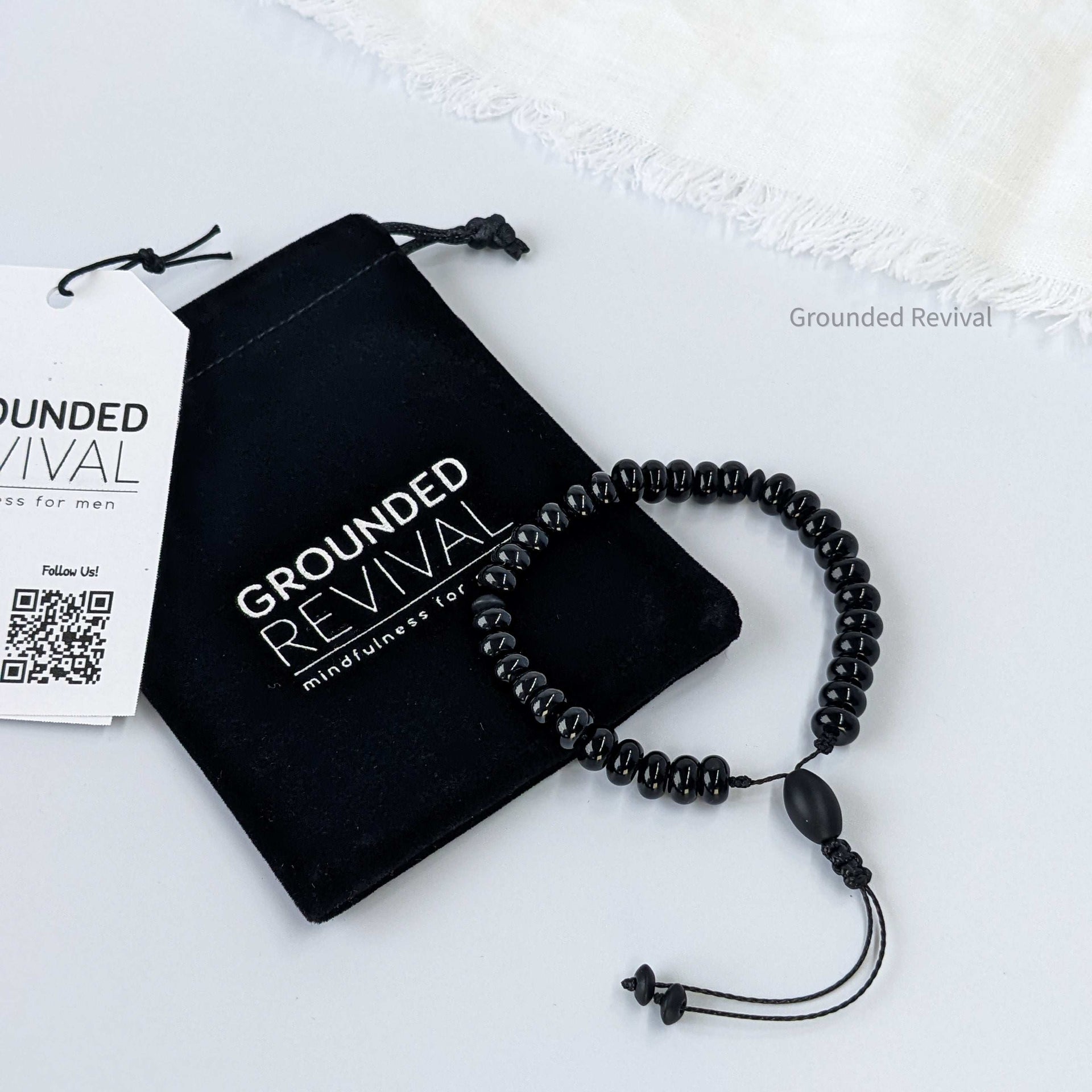 Black Aqeeq Tasbih Bracelet | Men's Prayer Beads - 33 Disc Beads, 8mm