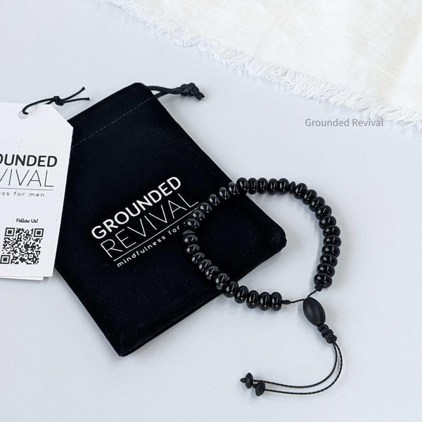Black Aqeeq Tasbih Bracelet | Men's Prayer Beads - 33 Disc Beads, 8mm