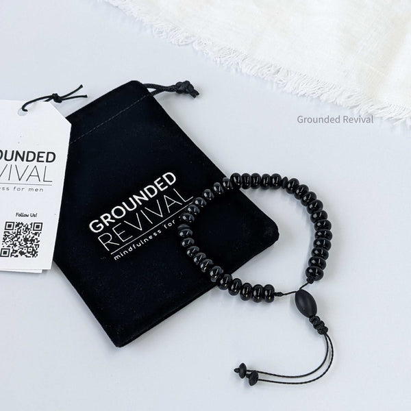 Black Aqeeq Tasbih Bracelet | Men's Prayer Beads - 33 Disc Beads, 8mm