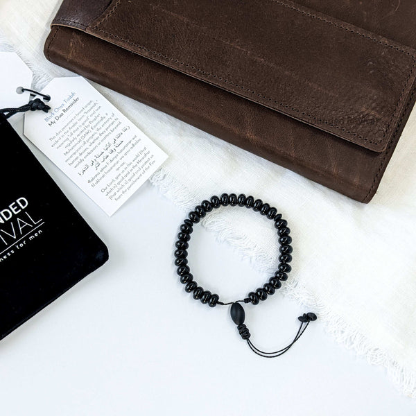 Black Aqeeq Tasbih Bracelet | Men's Prayer Beads - 33 Disc Beads, 8mm