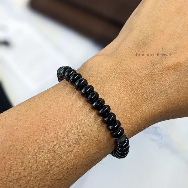 Black Aqeeq Tasbih Bracelet | Men's Prayer Beads - 33 Disc Beads, 8mm