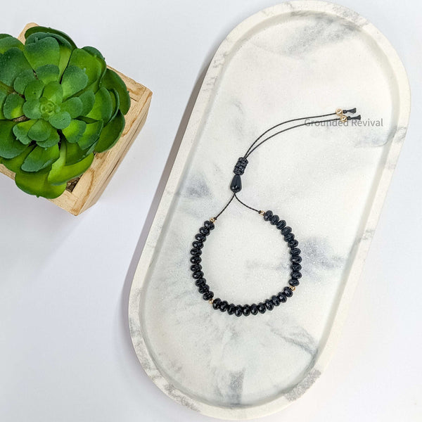 Black Aqeeq Tasbih Bracelet | Women's Prayer Beads - 33 Disc Beads, 6mm