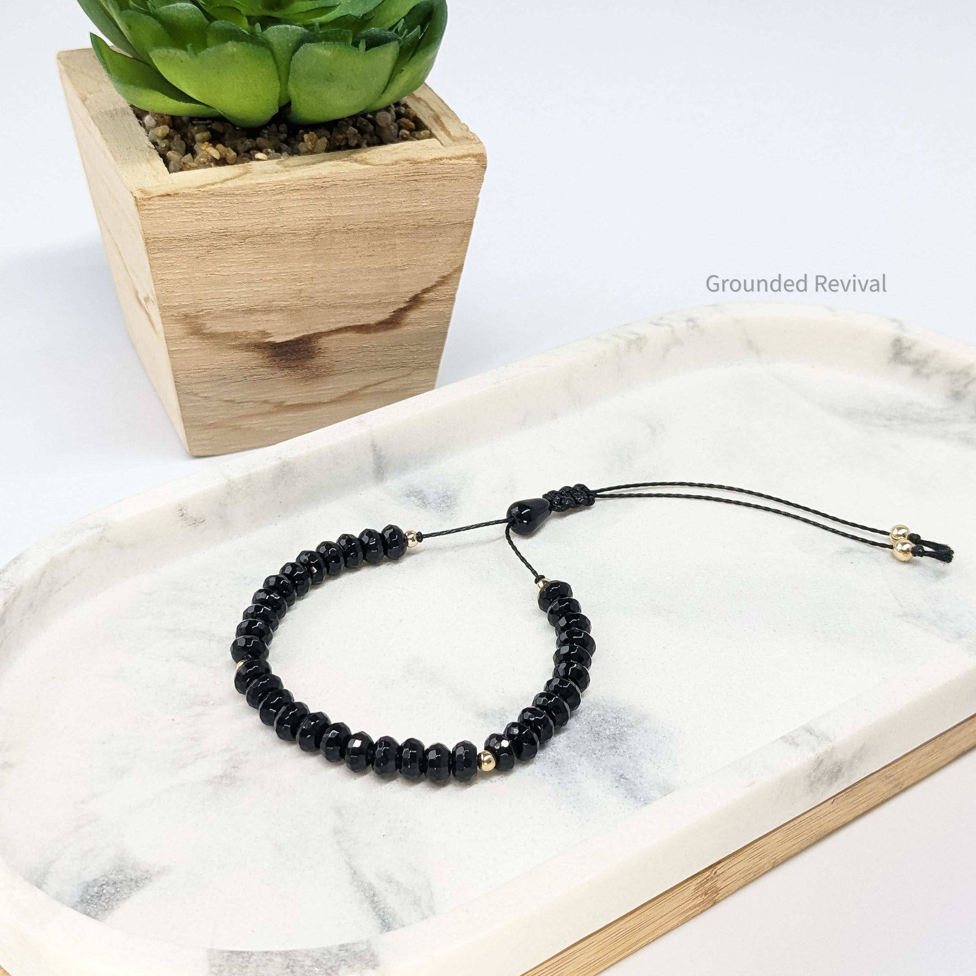 Black Aqeeq Tasbih Bracelet | Women's Prayer Beads - 33 Disc Beads, 6mm