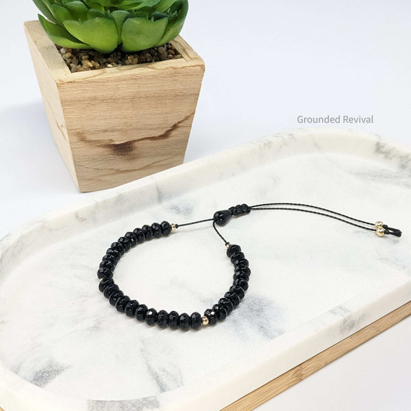 Black Aqeeq Tasbih Bracelet | Women's Prayer Beads - 33 Disc Beads, 6mm