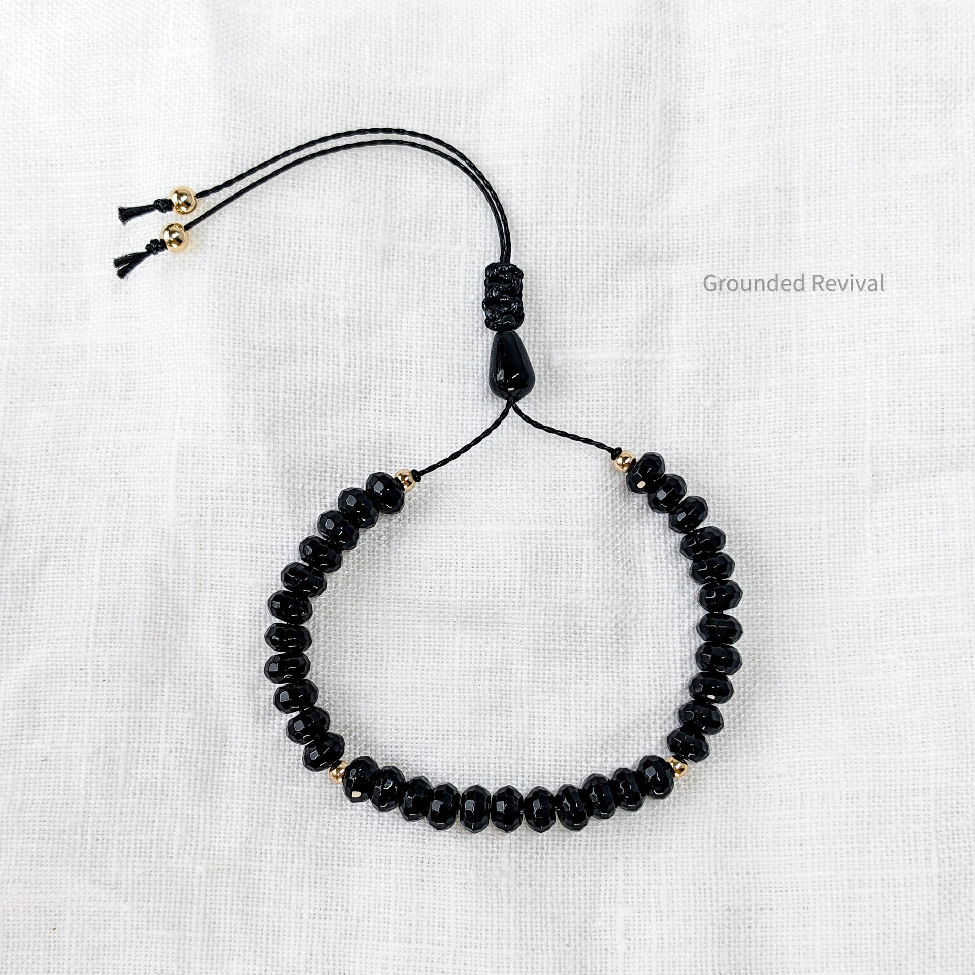 Black Aqeeq Tasbih Bracelet | Women's Prayer Beads - 33 Disc Beads, 6mm