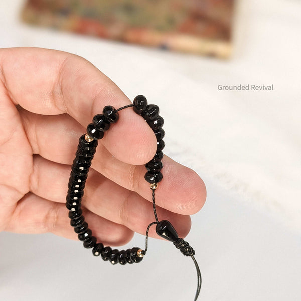 Black Aqeeq Tasbih Bracelet | Women's Prayer Beads - 33 Disc Beads, 6mm