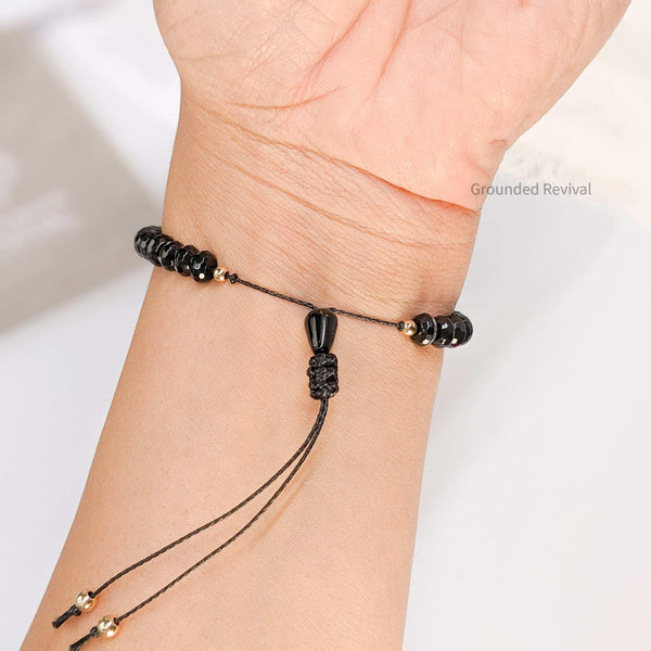 Black Aqeeq Tasbih Bracelet | Women's Prayer Beads - 33 Disc Beads, 6mm