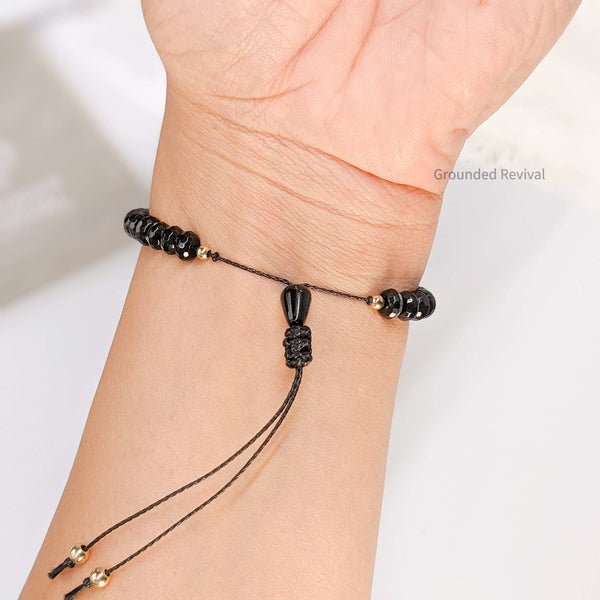 Black Aqeeq Tasbih Bracelet | Women's Prayer Beads - 33 Disc Beads, 6mm