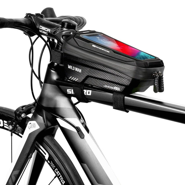 Black Bike Bag Frame Front Top Tube Cycling Bag Waterproof Phone Case Touchscreen Bag  Pack Bicycle Accessories Bike Bicycle Bag Waterproof Bike Phone Mount Bag Front Frame Top Tube Handlebar Bag Touch Screen Holder Case For Cell Phones 6.6in