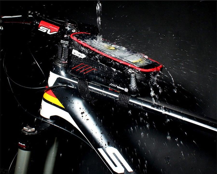 Black Bike Bag Frame Front Top Tube Cycling Bag Waterproof Phone Case Touchscreen Bag  Pack Bicycle Accessories Bike Bicycle Bag Waterproof Bike Phone Mount Bag Front Frame Top Tube Handlebar Bag Touch Screen Holder Case For Cell Phones 6.6in