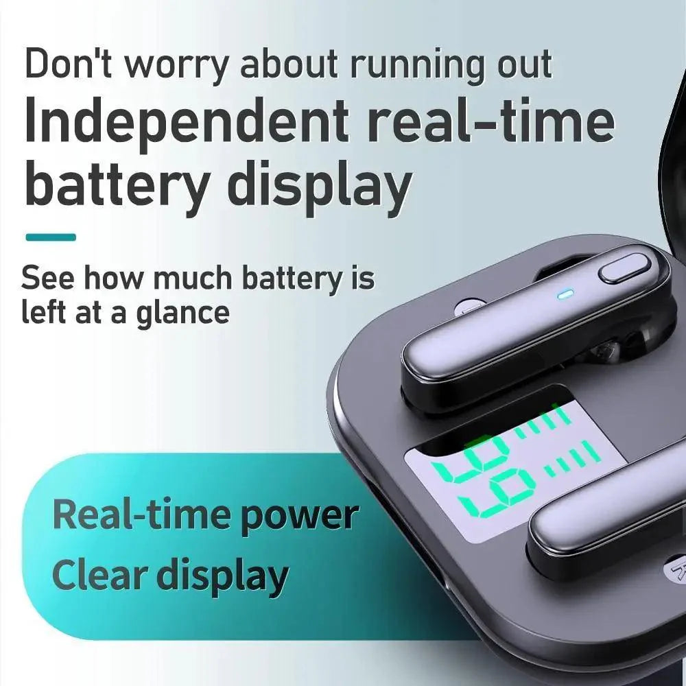 Black Bluetooth-Compatible Wireless Bass Ear Buds Stereo Headphone With Mic Touch Control Bluetooth Lightweight Earphones