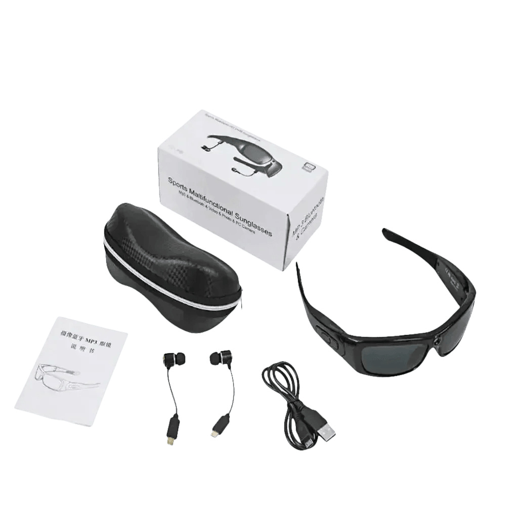 Black Camcorder Glasses Camera with Headphones. HD 1080P Mini Camcorder Glasses