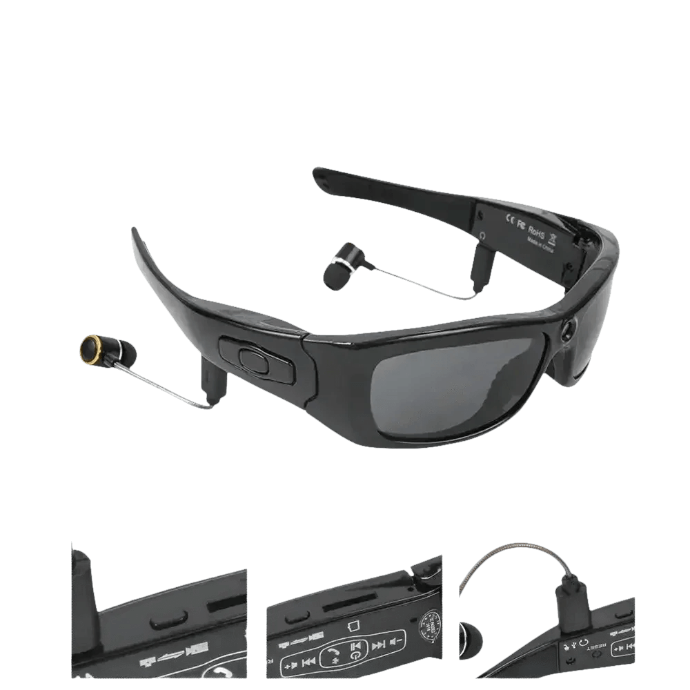 Black Camcorder Glasses Camera with Headphones. HD 1080P Mini Camcorder Glasses