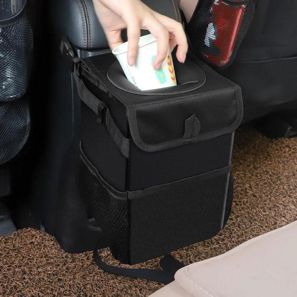 Black Car Trash Can Hanging Seat Back Bag Multi-functional Waterproof Folding  Easy Storage Box For Cars