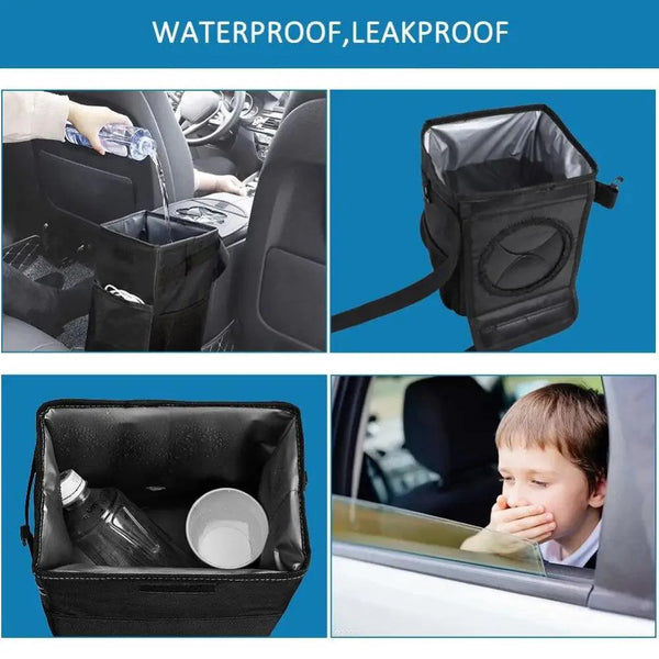 Black Car Trash Can Hanging Seat Back Bag Multi-functional Waterproof Folding  Easy Storage Box For Cars