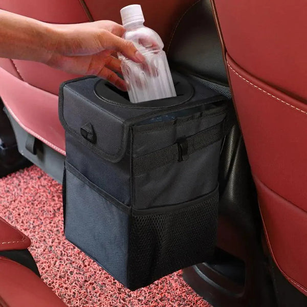 Black Car Trash Can Hanging Seat Back Bag Multi-functional Waterproof Folding  Easy Storage Box For Cars