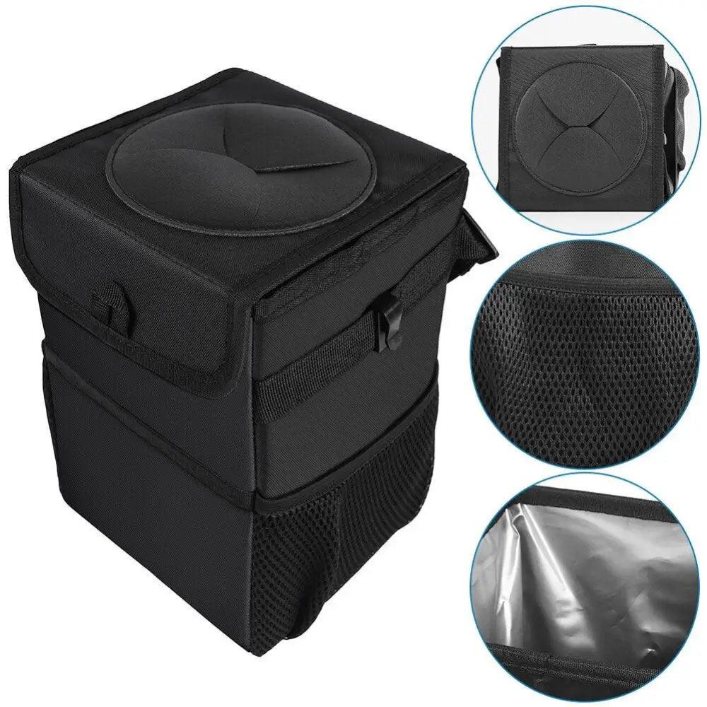 Black Car Trash Can Hanging Seat Back Bag Multi-functional Waterproof Folding  Easy Storage Box For Cars