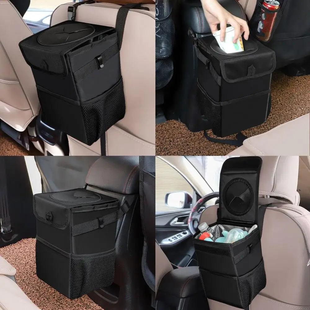Black Car Trash Can Hanging Seat Back Bag Multi-functional Waterproof Folding  Easy Storage Box For Cars