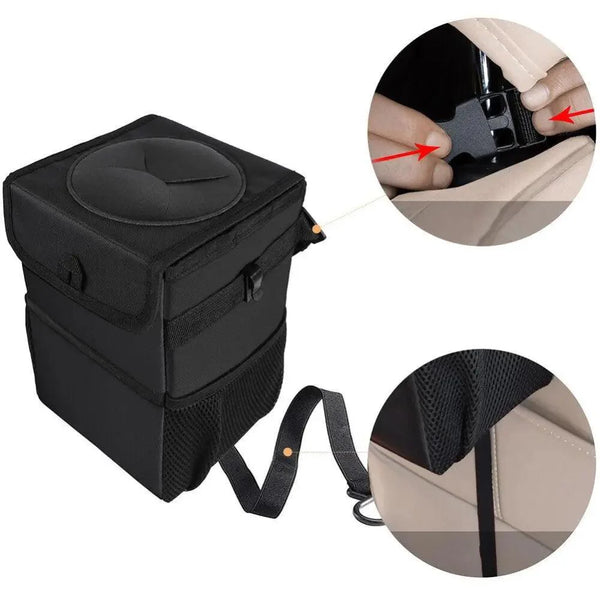 Black Car Trash Can Hanging Seat Back Bag Multi-functional Waterproof Folding  Easy Storage Box For Cars