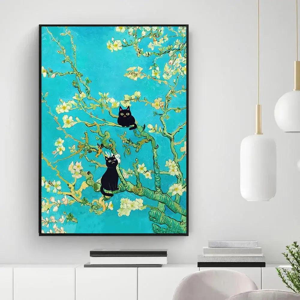 Black Cat Sunflower Canvas