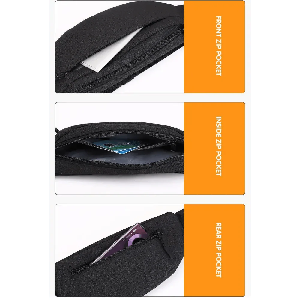 Black Crossbody Fanny Pack Simple Design Belt Bag Canvas Hands Free Travel Bag Sports Workout Durable Lightweight Fanny Packs For Festivals