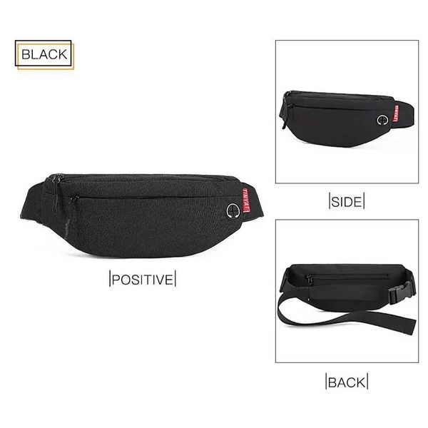 Black Crossbody Fanny Pack Simple Design Belt Bag Canvas Hands Free Travel Bag Sports Workout Durable Lightweight Fanny Packs For Festivals