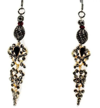 Black Diamonds and Ruby Dangling Earrings