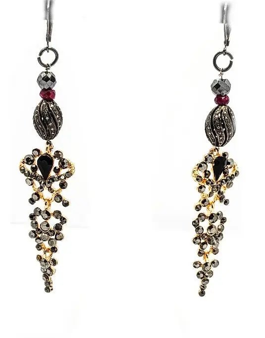 Black Diamonds and Ruby Dangling Earrings