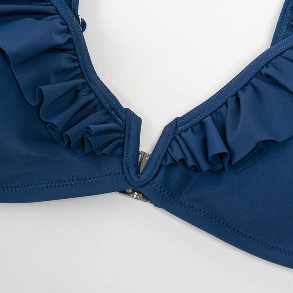 Black Floral Ruffled V-neck Bikini Sets Swimsuit Women's Bikini Swimsuits Floral Printed Bathing Suits For Women 2 Piece Bikini Women Lace Up Two Pieces Swimwear New Girl Beach Bathing Suits