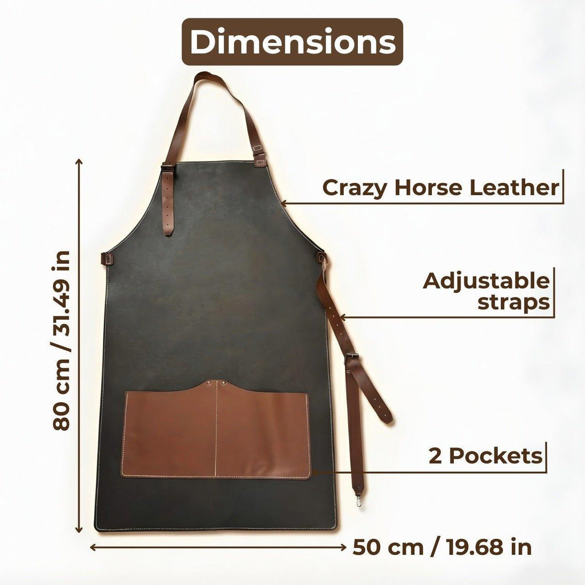Black Leather Apron with Adjustable Straps and Pockets