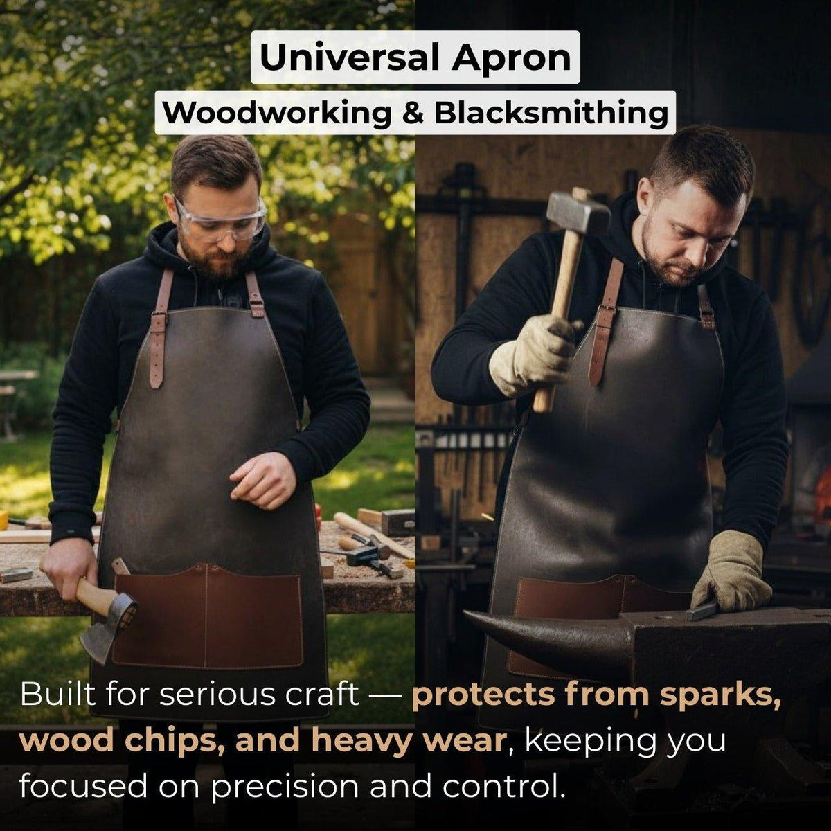 Black Leather Apron with Adjustable Straps and Pockets