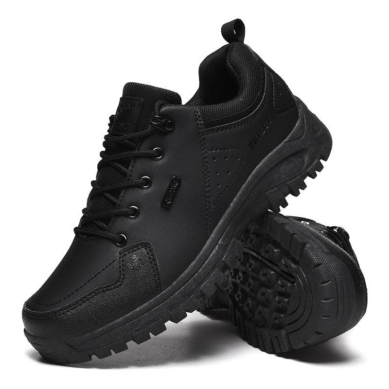 Black Leather Hiking Shoes Wear Resistant Outdoor Sport Mens Shoes Lace-Up Mens Climbing Hunting Low Cut Boots Leather Walking Shoes For Outdoor Training