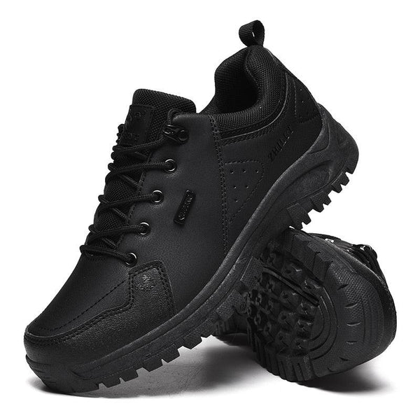 Black Leather Hiking Shoes Wear Resistant Outdoor Sport Mens Shoes Lace-Up Mens Climbing Hunting Low Cut Boots Leather Walking Shoes For Outdoor Training